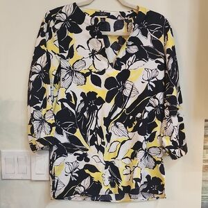 Chaps Floral Blouse - Black, White, Yellow